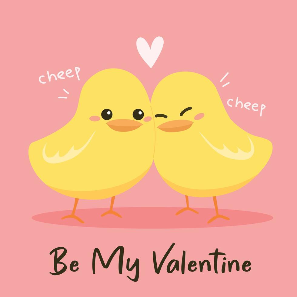 Cute yellow chicks valentine card vector image