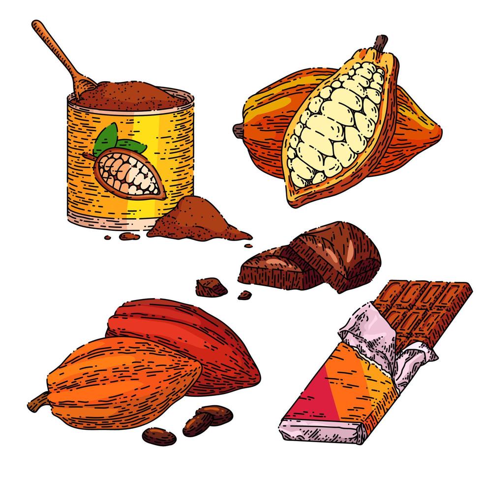 chocolate cocoa set sketch hand drawn vector