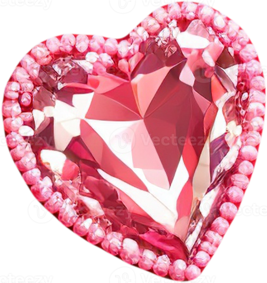 3D illustration of a glowing heart shape like a gemstone png