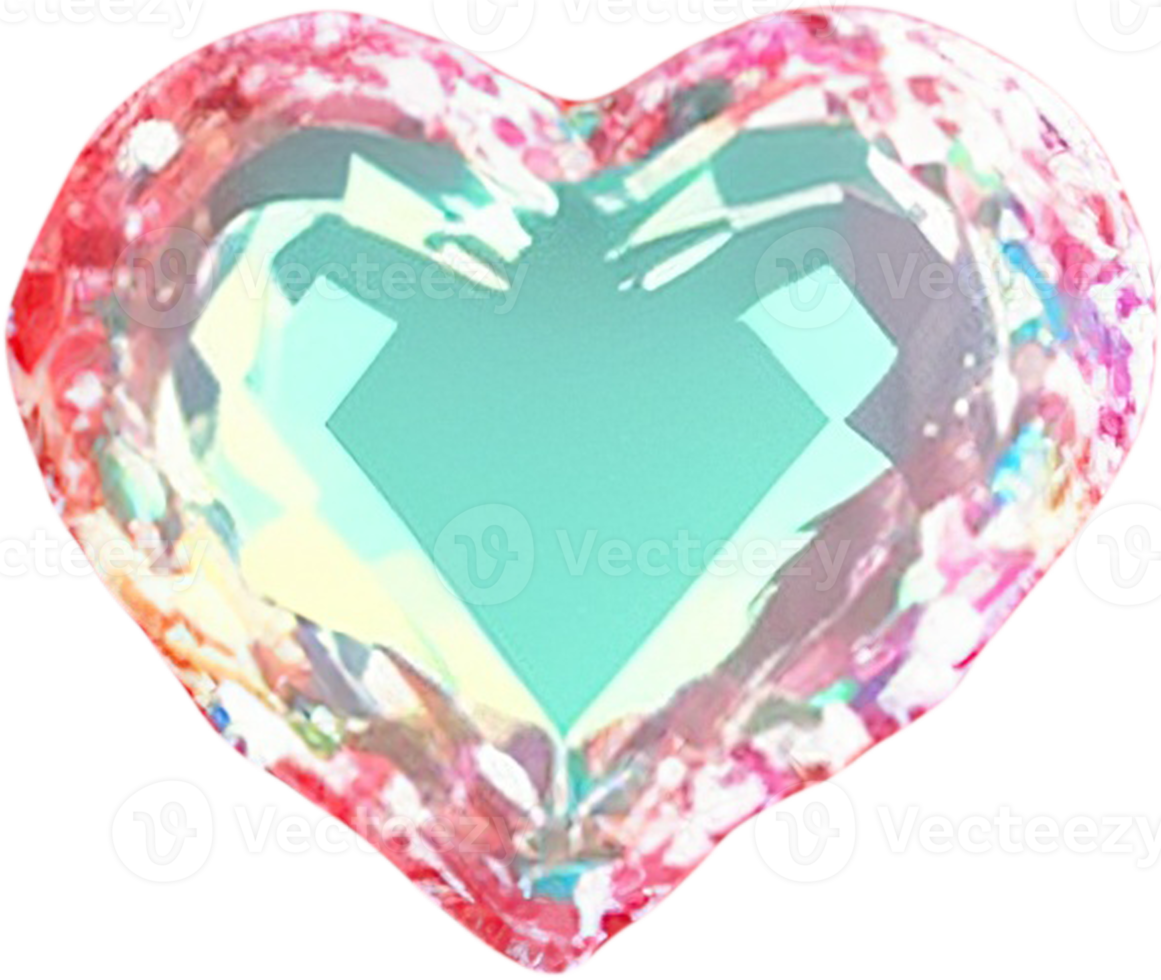 3D illustration of a glowing heart shape like a gemstone png