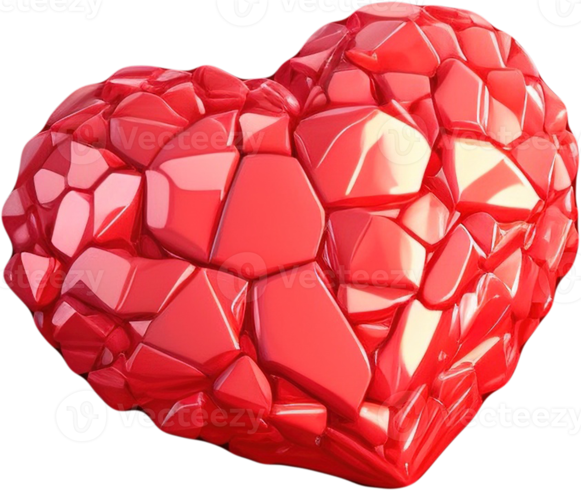 3D illustration of a shiny heart shape like a gem crystal png