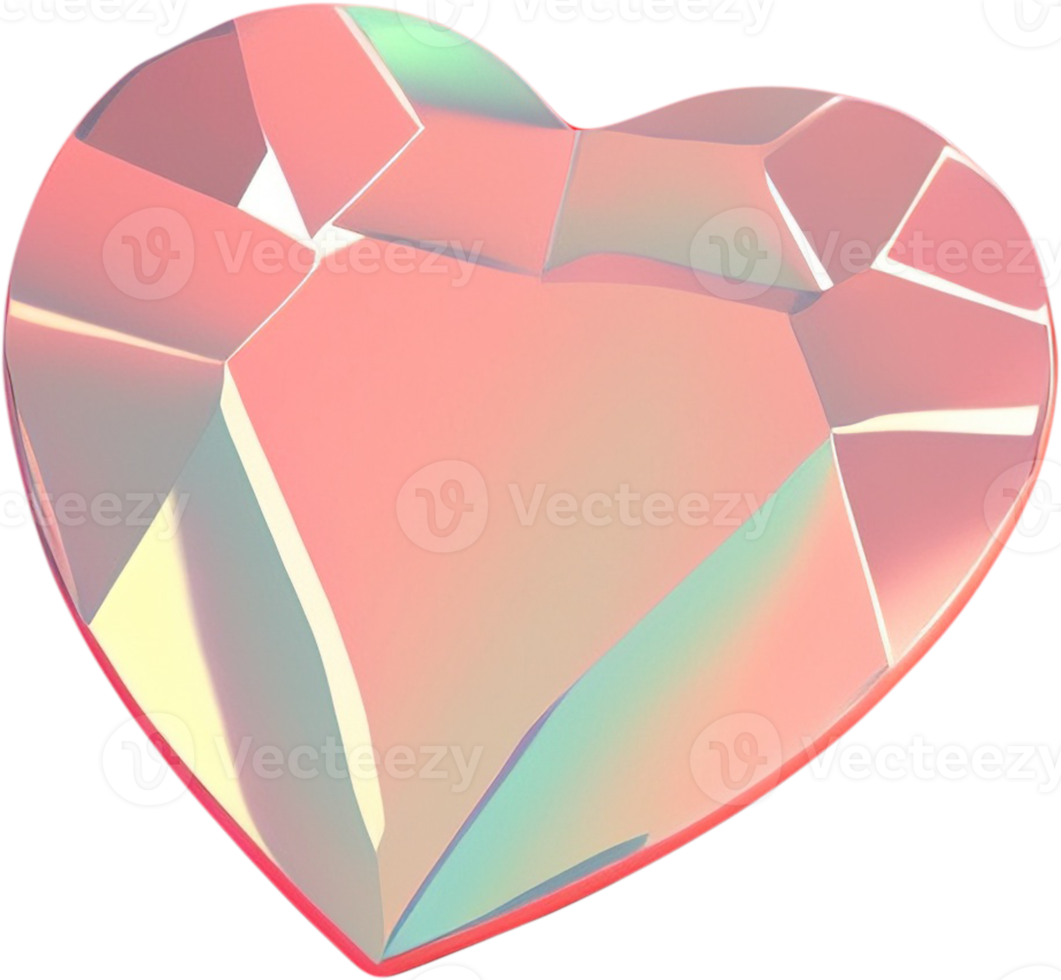 3D illustration of a shiny heart shape like a gemstone png