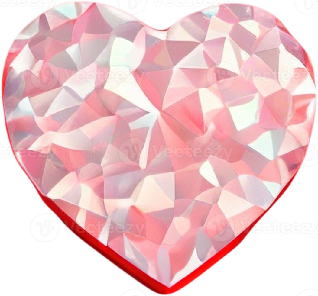 3D rendering of a bright heart shape like a crystal png