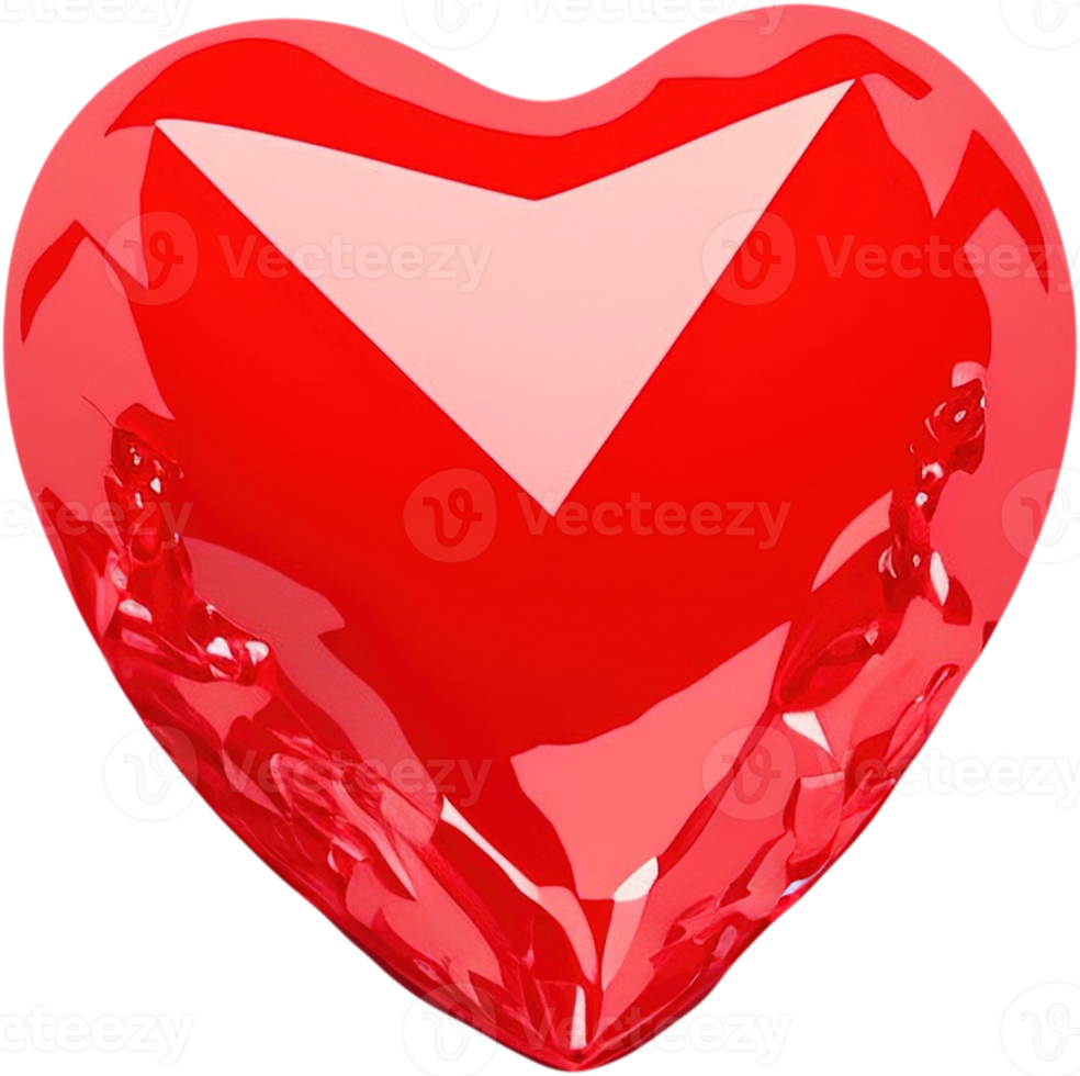 3D rendering of a bright heart shape like a crystal png