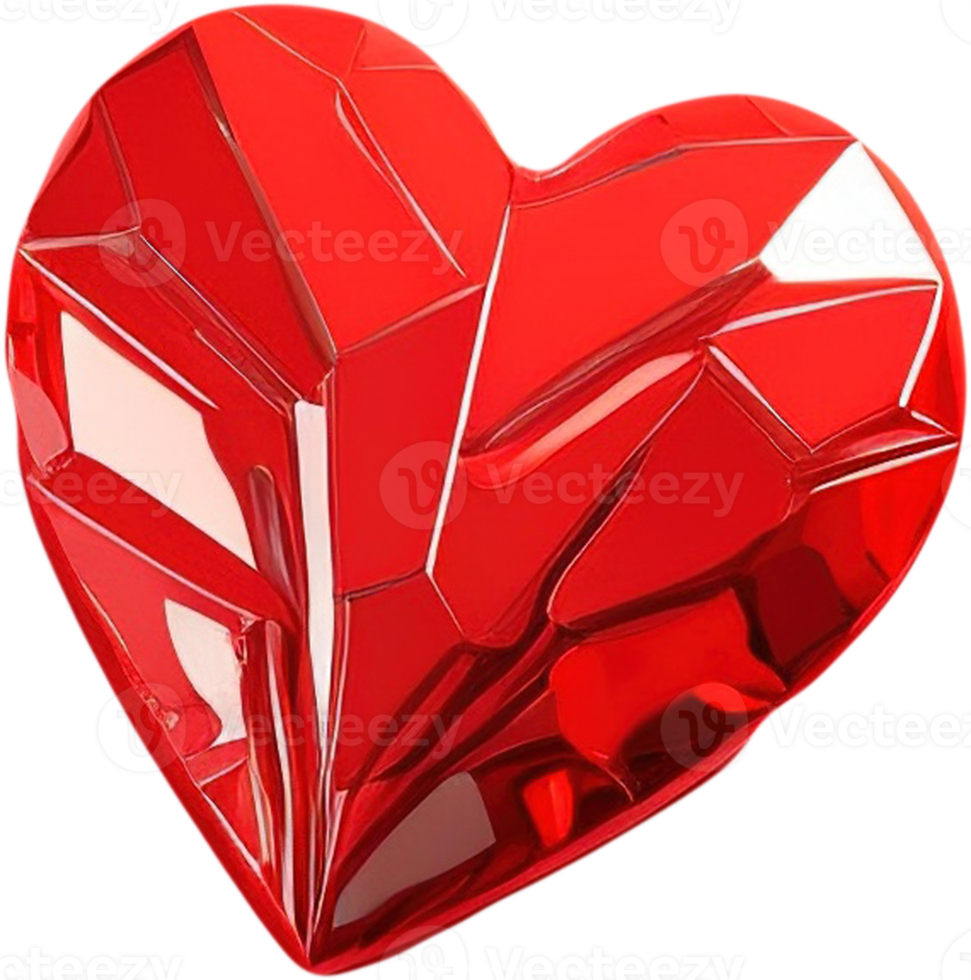 Ilustração 3D de uma forma de coração luminosa como uma pedra preciosa png