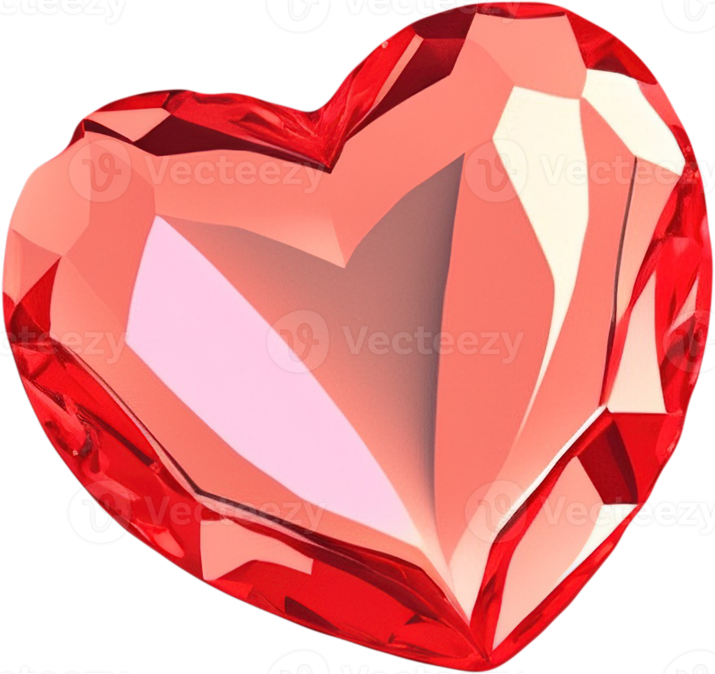 3D illustration of a glowing heart shape like a gemstone png