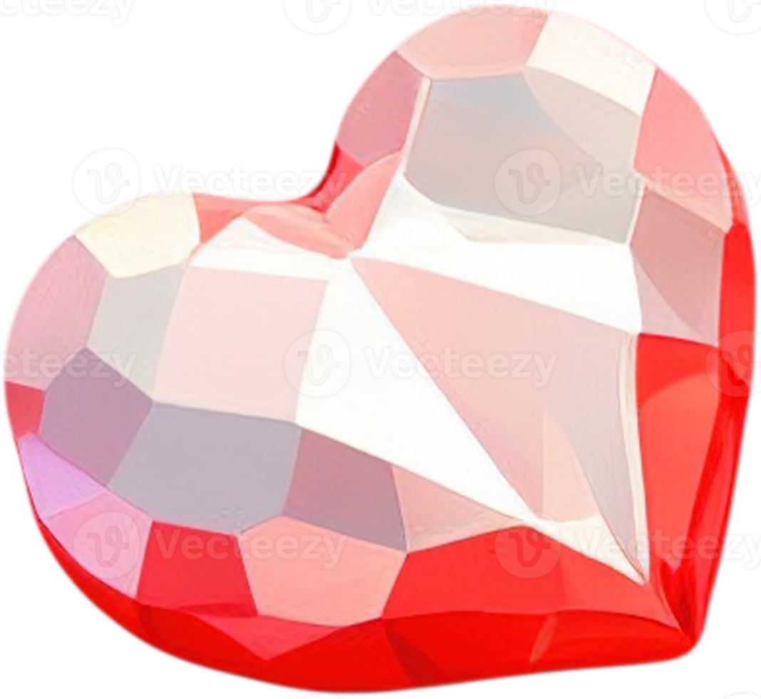 Ilustración 3d de una forma de corazón brillante como un cristal de diamante png