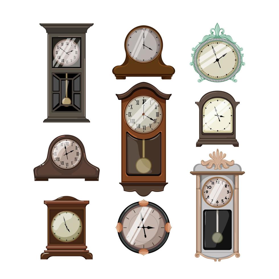 reloj vintage set dibujos animados vector ilustración