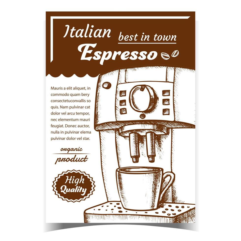 máquina automática de café con vector de cartel de taza