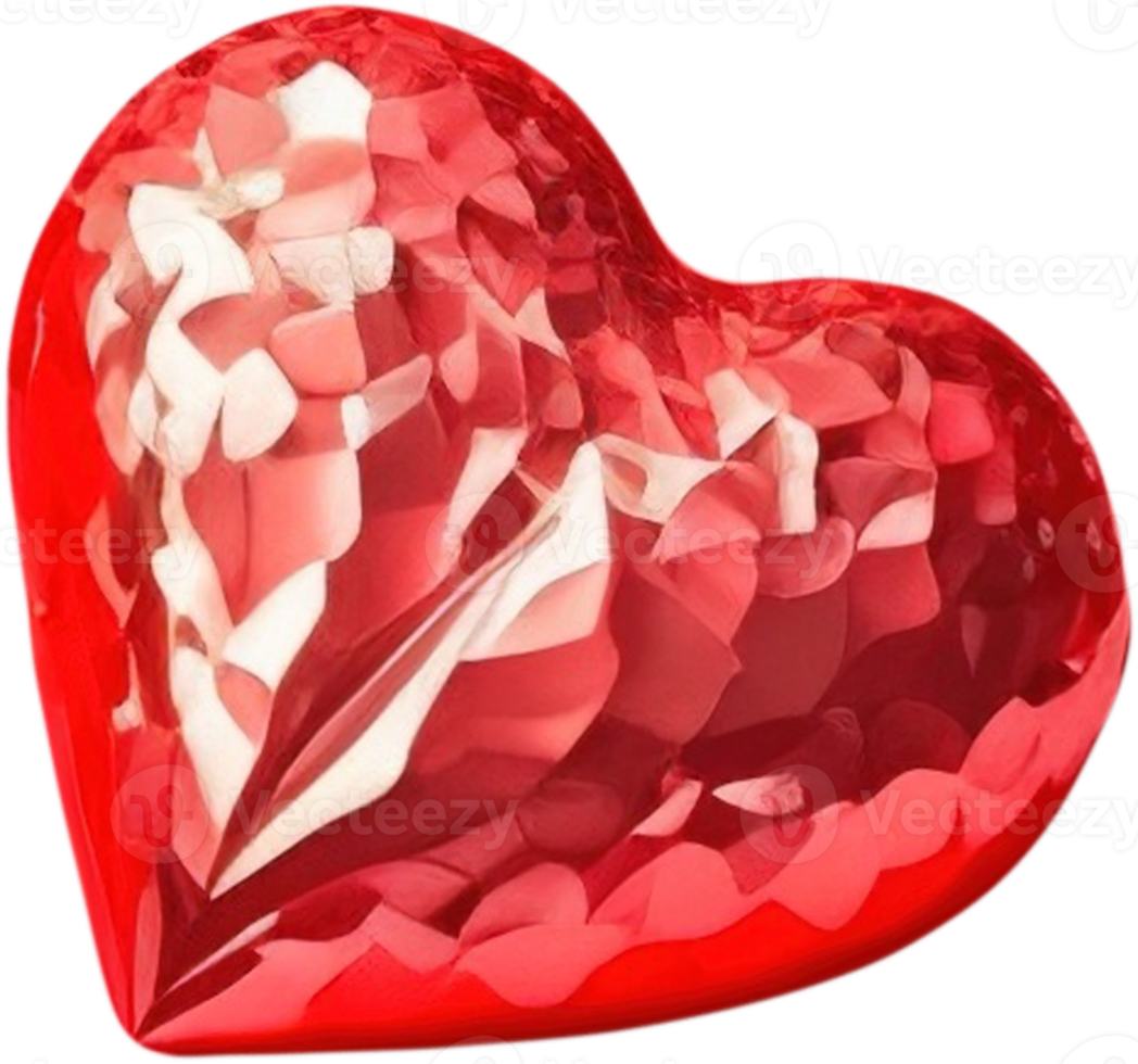 3D illustration of a glowing heart shape like a gemstone png