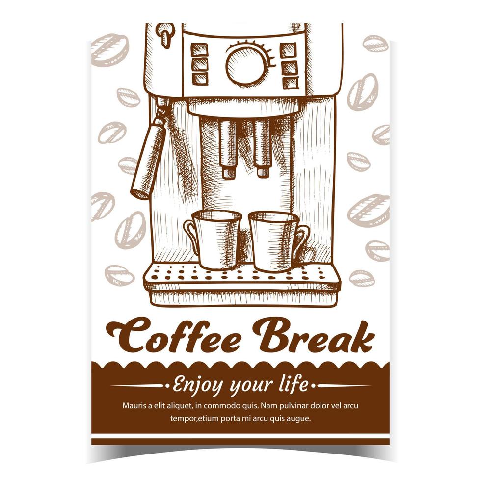 Espresso Machine With Two Cups Drawn Poster Vector