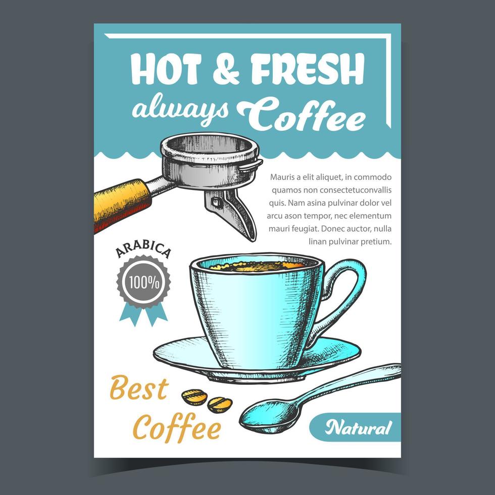Coffee Cup On Saucer With Spoon Banner Vector