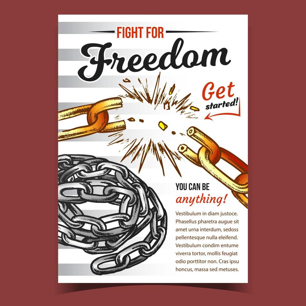 Fight For Freedom Broken Chain On Poster Vector