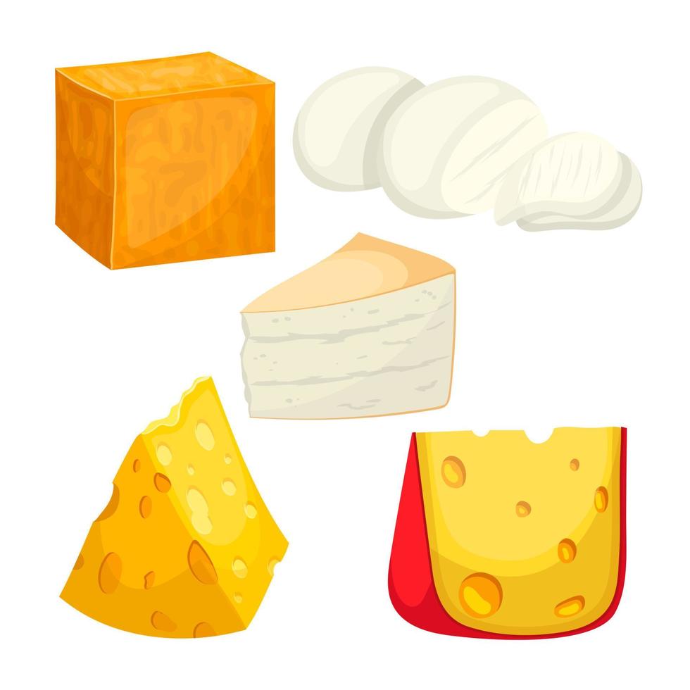 conjunto de productos lácteos de queso ilustración vectorial de dibujos animados vector