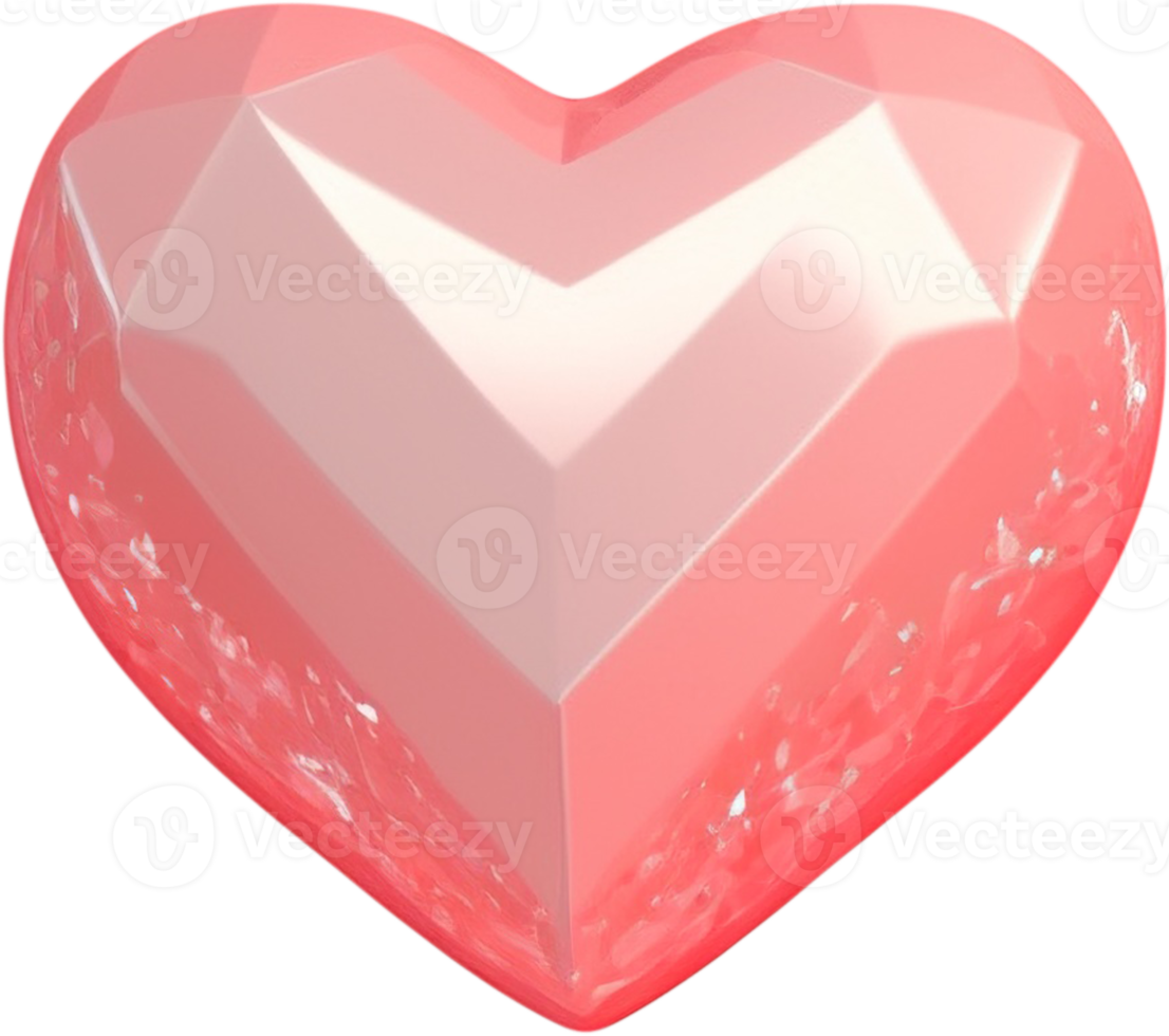 Ilustración 3d de una forma de corazón brillante como un cristal de diamante png