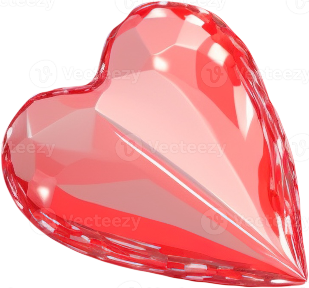 3D illustration of a shiny heart shape like a diamond crystal png