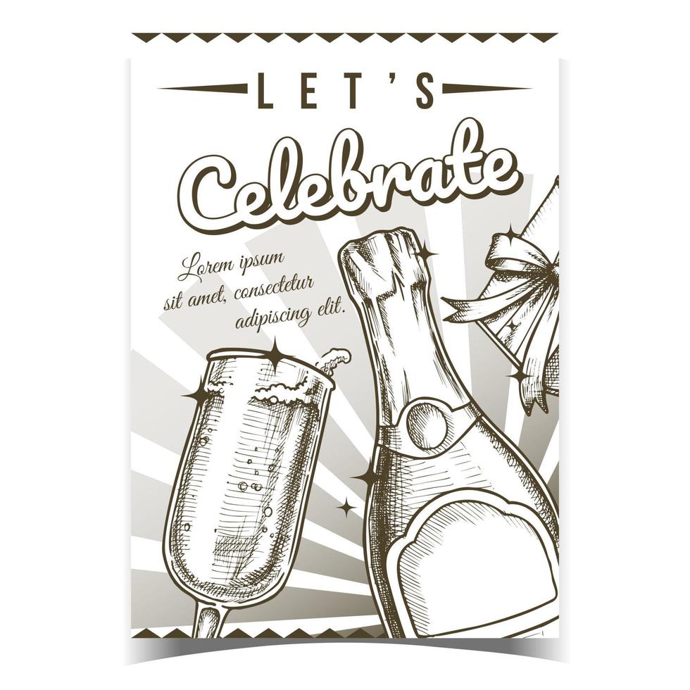 celebrar vacaciones champagne beber banner vector