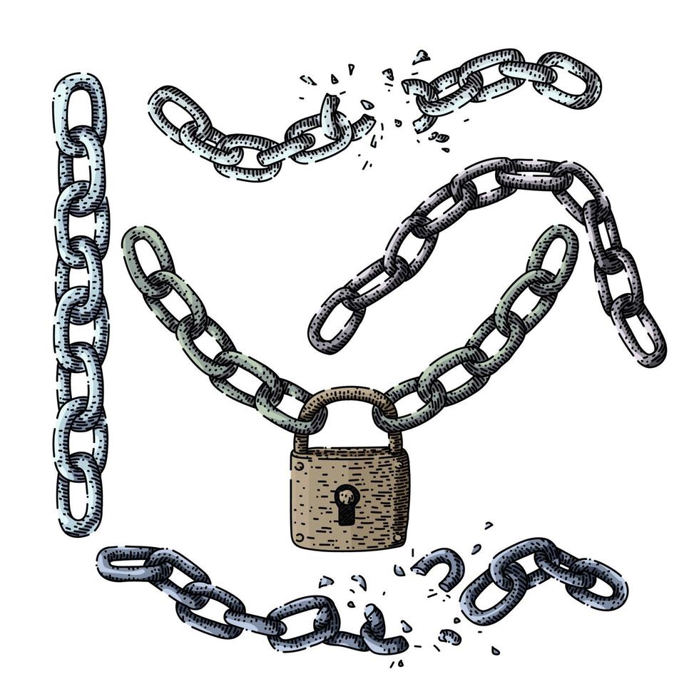 chain iron set sketch hand drawn vector