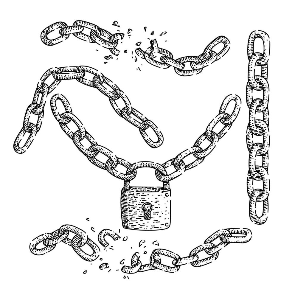 vector dibujado a mano de croquis de conjunto de hierro de cadena