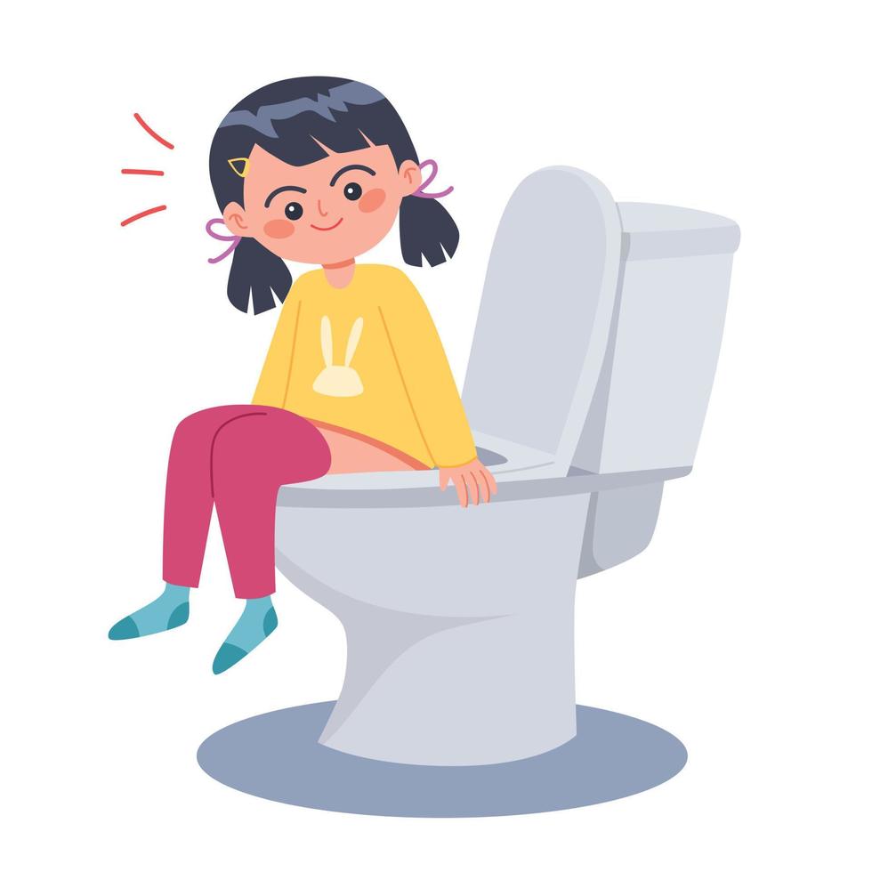 Little girl sitting on the toilet cartoon vector