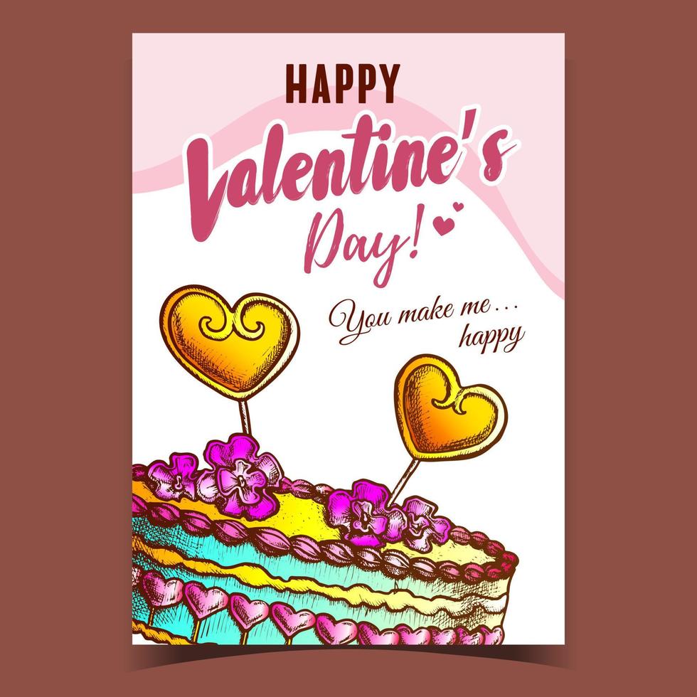 pastel decorado corazones y flores poster vector