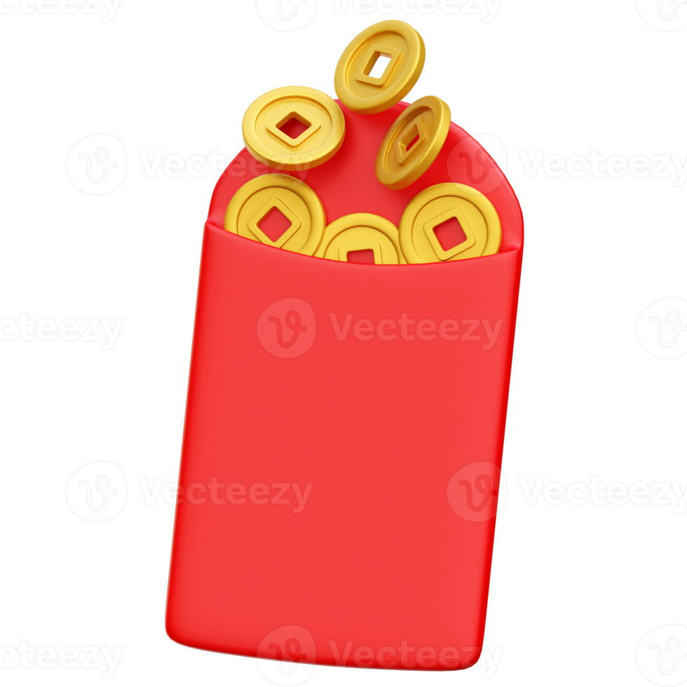 3D Chinese new year red envelope illustration png