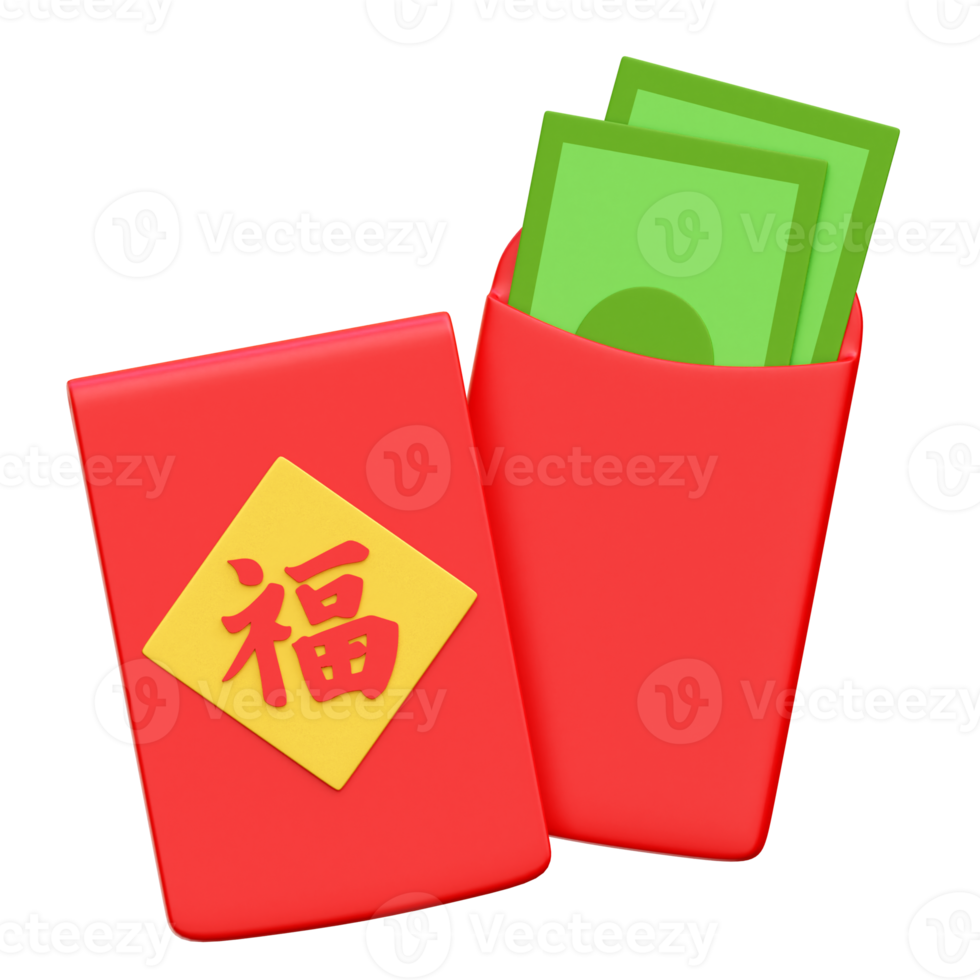 3D Chinese new year red envelope illustration png