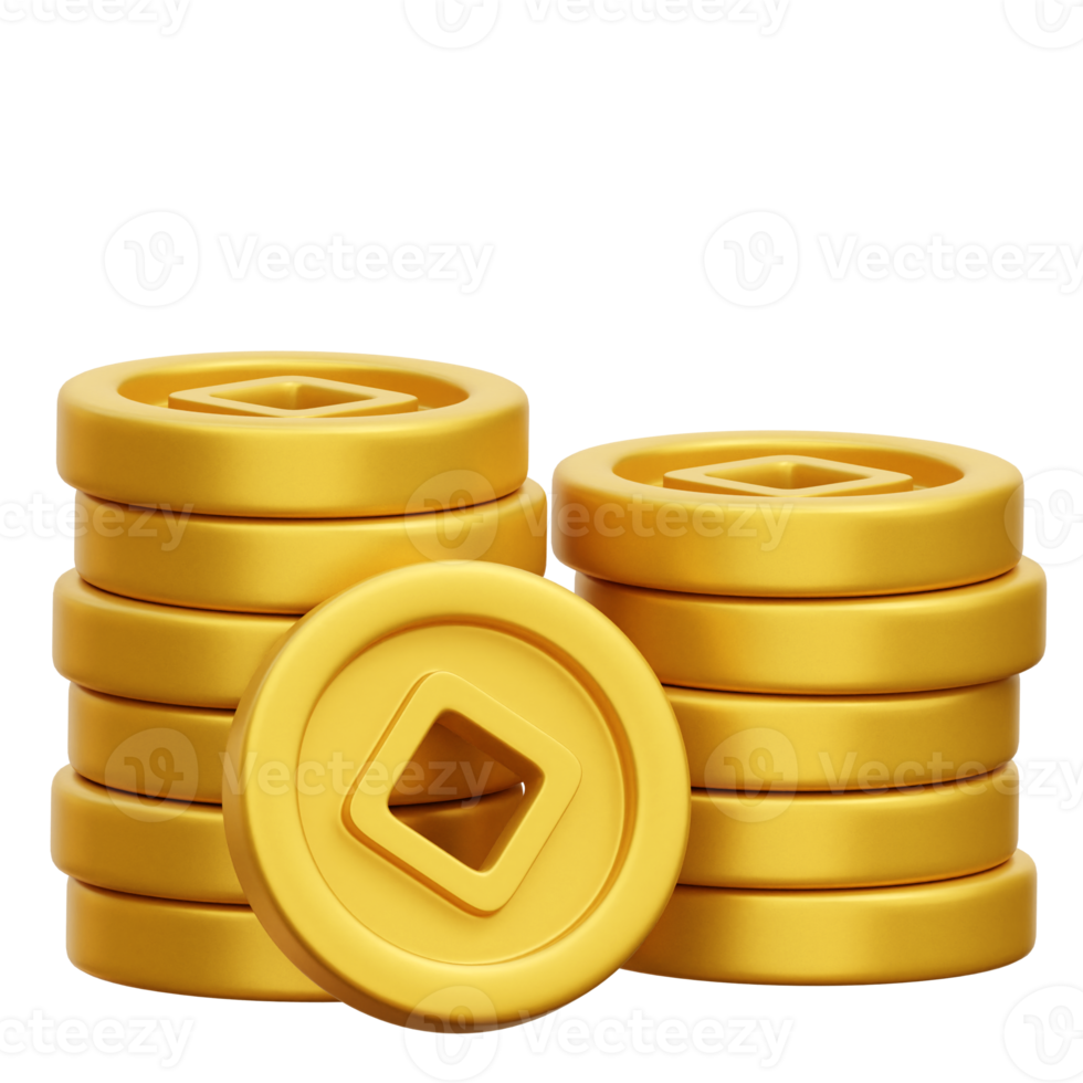 3D Chinese new year coins stack illustration png