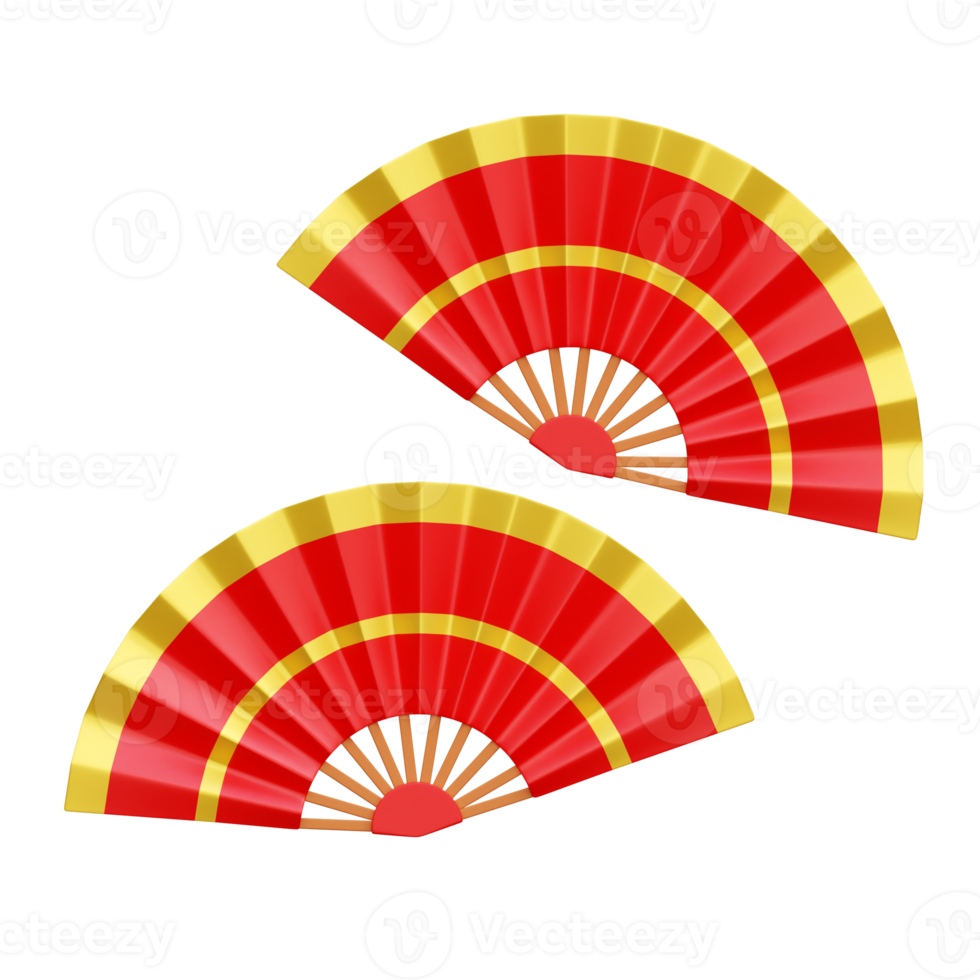 3D Chinese new year hand fan illustration png