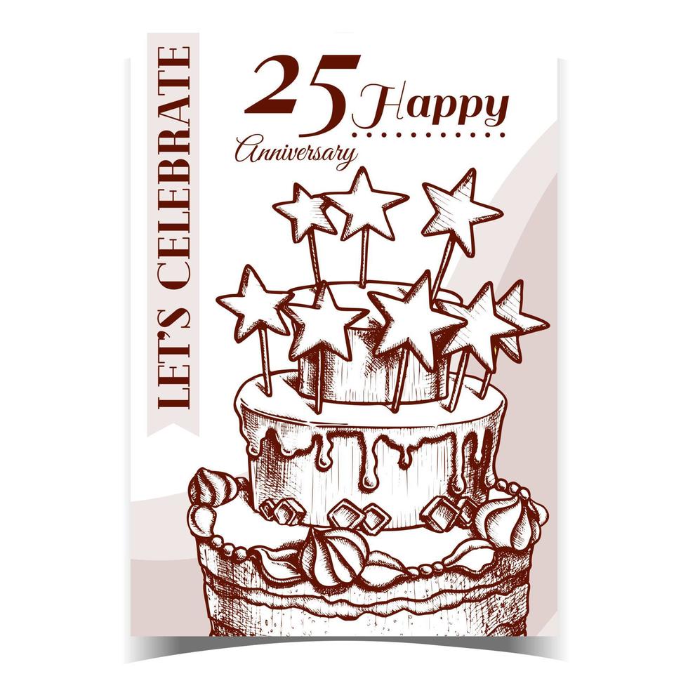 Birthday Cake Decorated With Stars Poster Vector