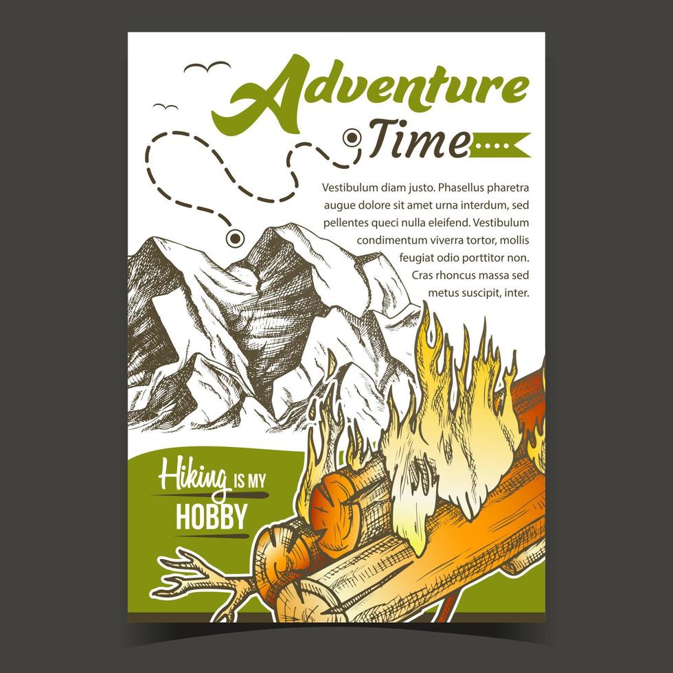 vector de banner de publicidad de montaña de tiempo de aventura