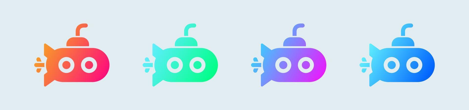 Submarine solid icon in gradient colors. Uderwater ship signs vector illustration.