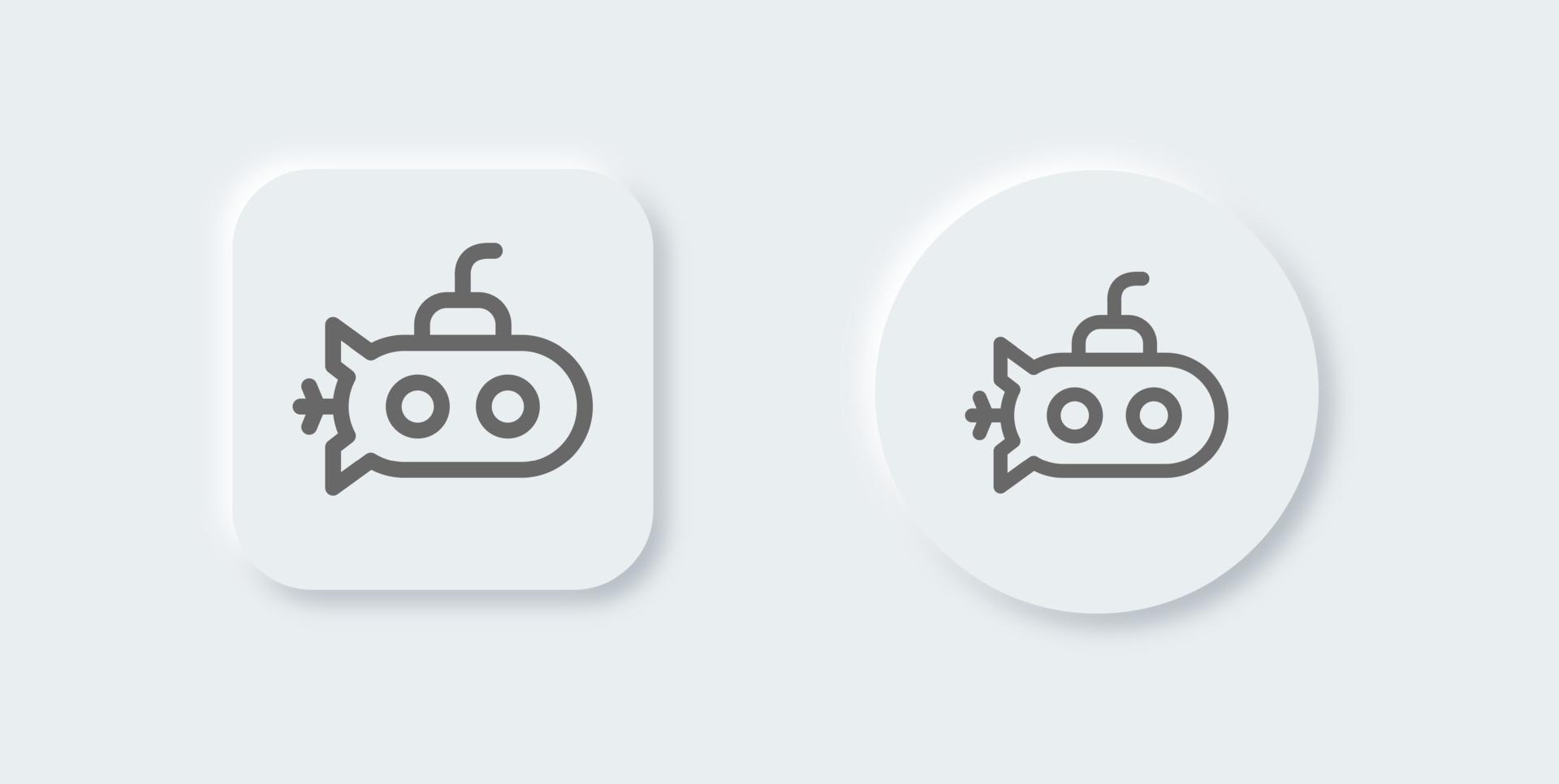 Submarine line icon in neomorphic design style. Uderwater ship signs vector illustration.