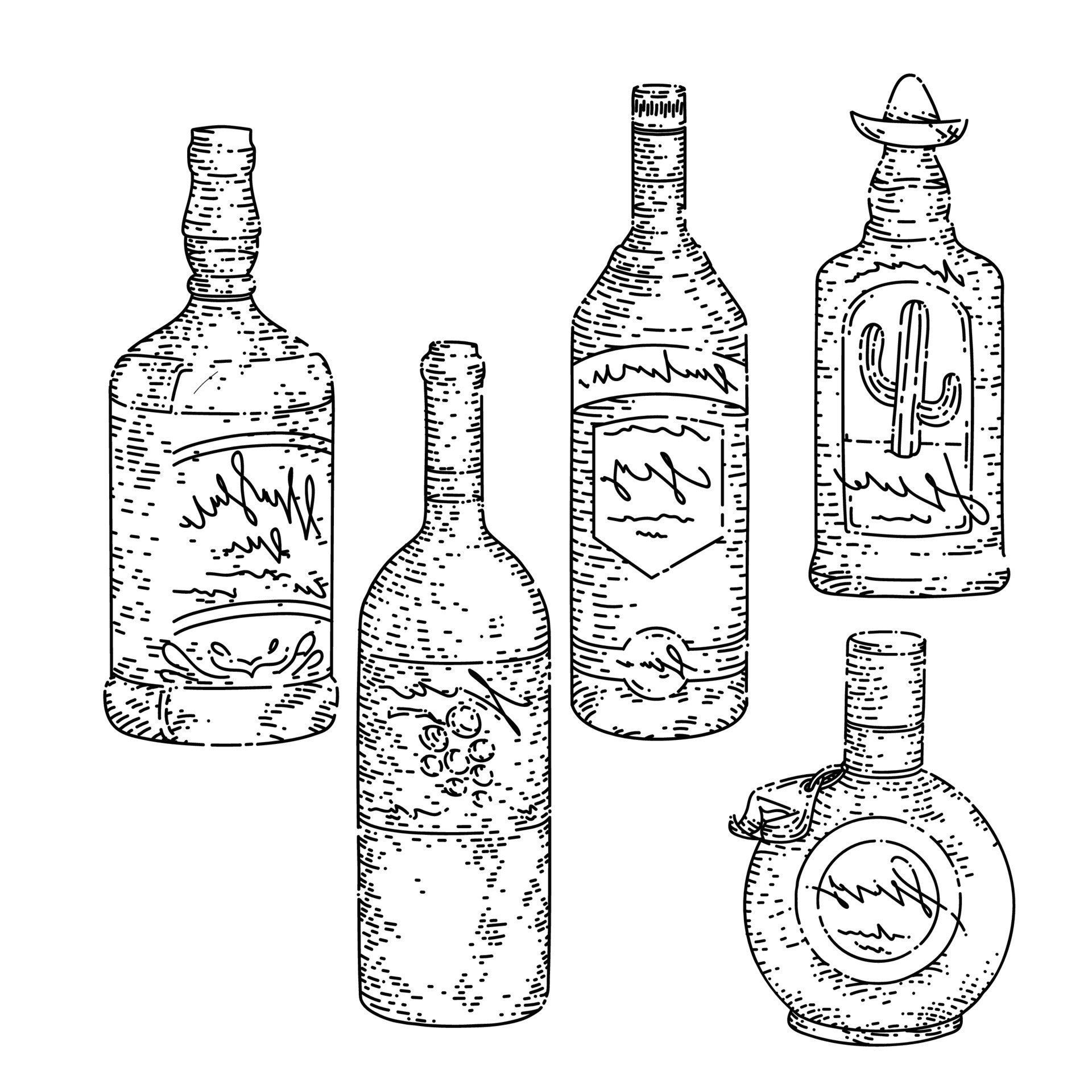 bottle glass set sketch hand drawn vector 17420881 Vector Art at Vecteezy