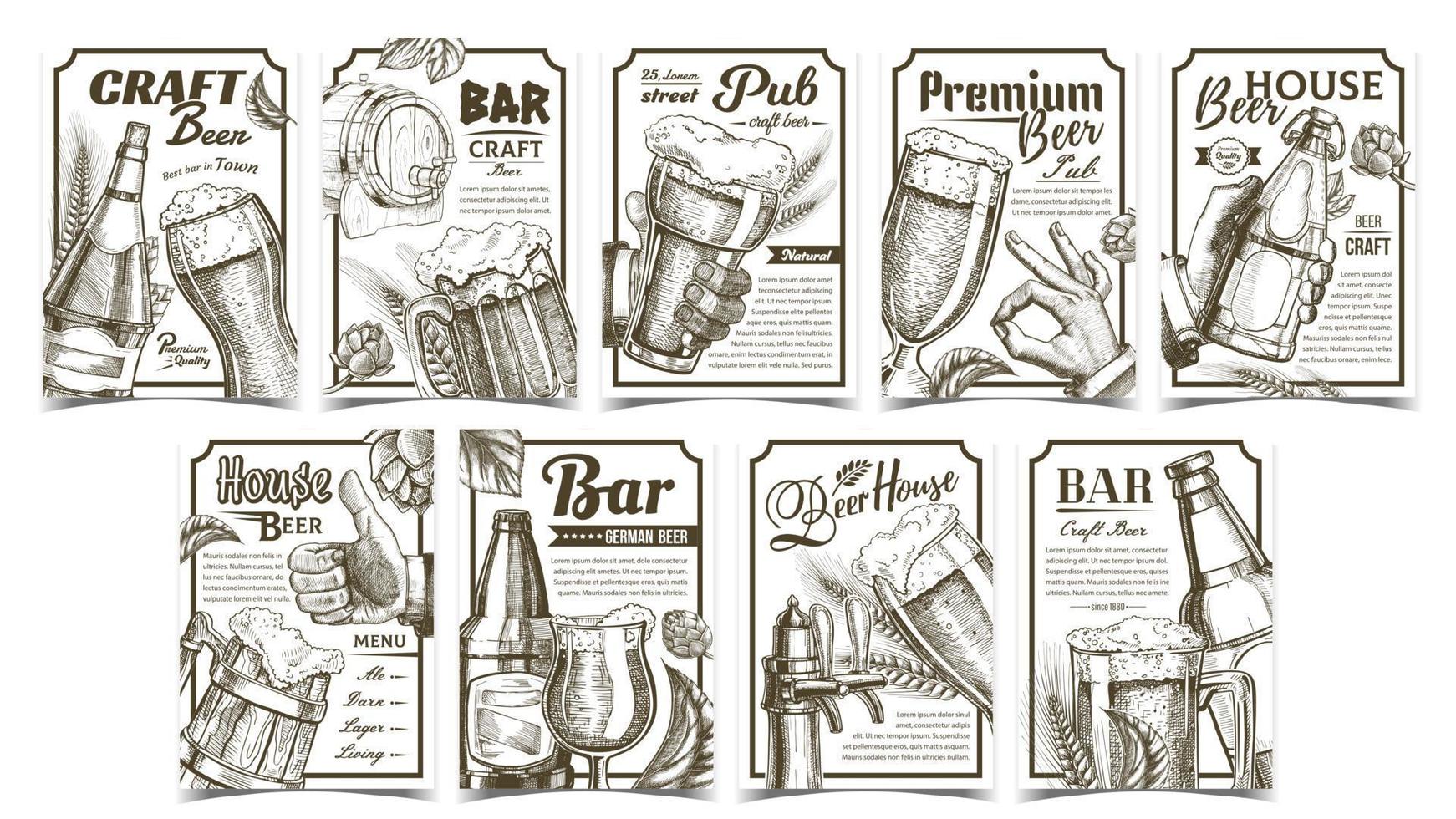 Beer Pub Collection Advertising Posters Set Vector