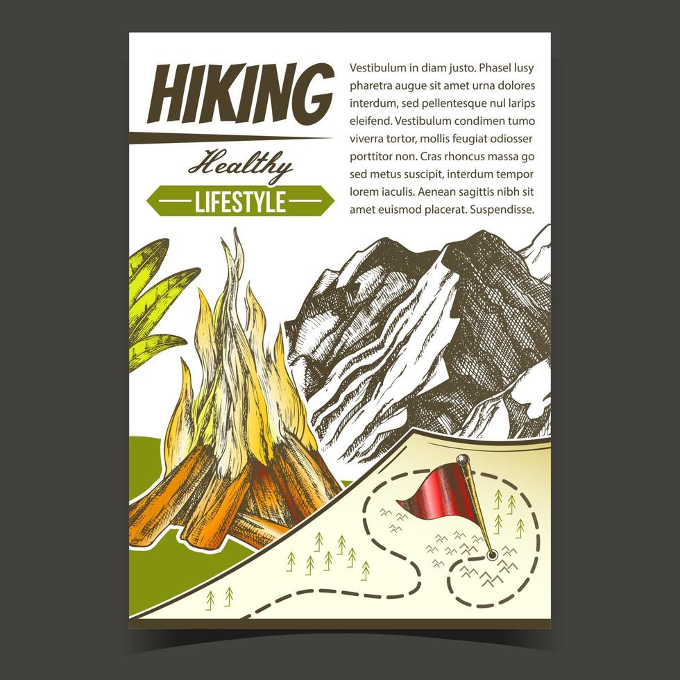 Hiking Healthy Lifestyle Advertising Poster Vector