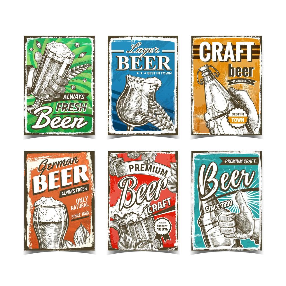 cerveza bebida alcohólica publicidad carteles set vector
