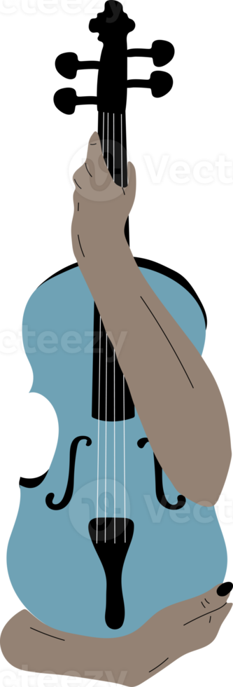 Poster idea for music event, with symbols of the violin instrument. Banner, flyer, invitation, ticket or advertising banner with abstract violin. Flat PNG illustration. Hand drawn style.