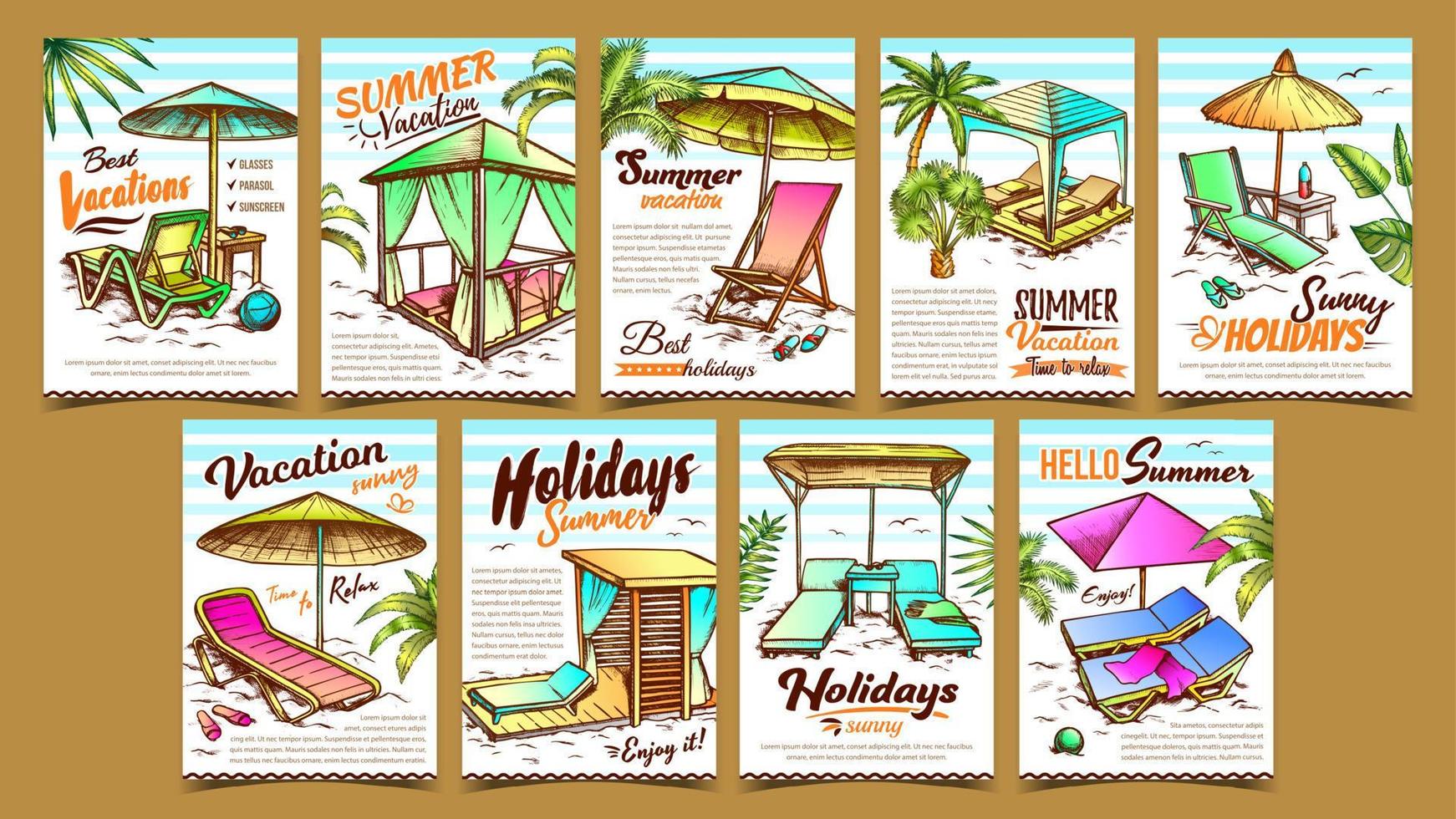 vacaciones de verano publicidad carteles set vector