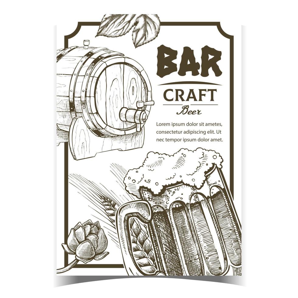 vector de banner de publicidad de cerveza artesanal elaborada en bar