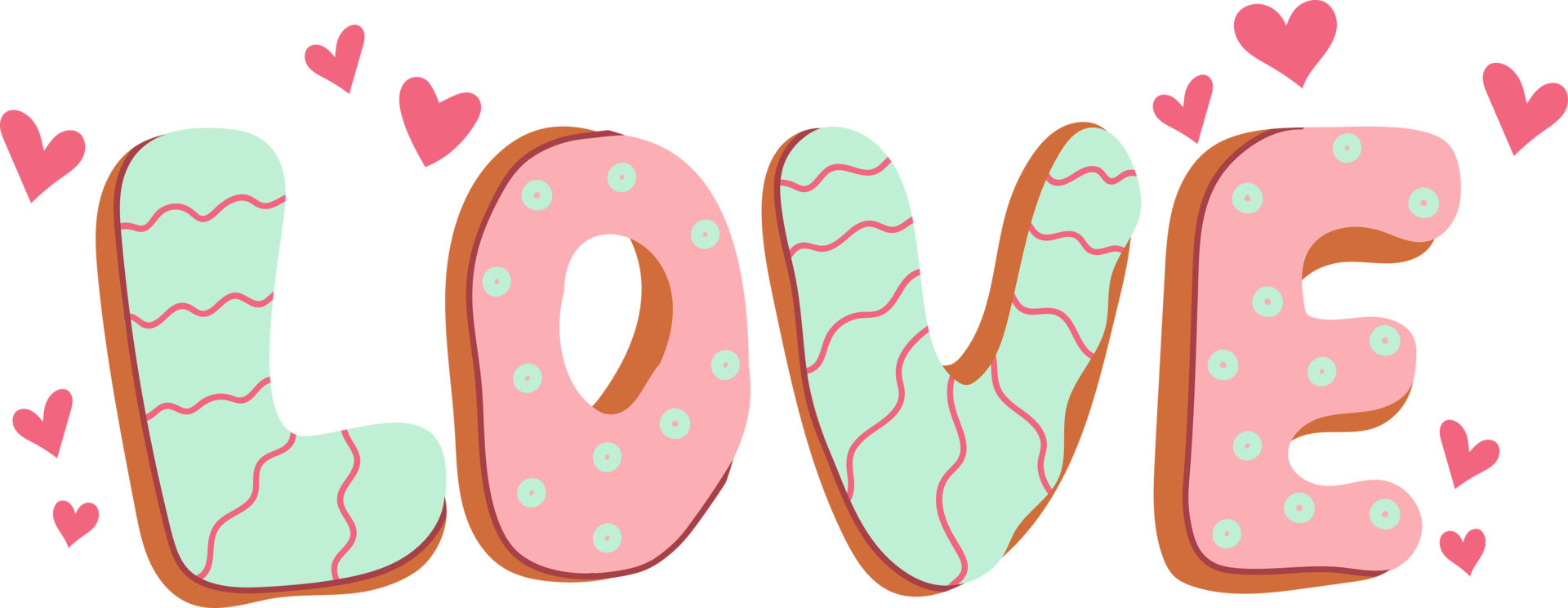 Free Love text in the form of cookies with icing. Gingerbread in the shape  of letters. Doodle in cartoon style. Valentines day. Illustration for  design isolated on transparent background. 17421098 PNG with Transparent  Background