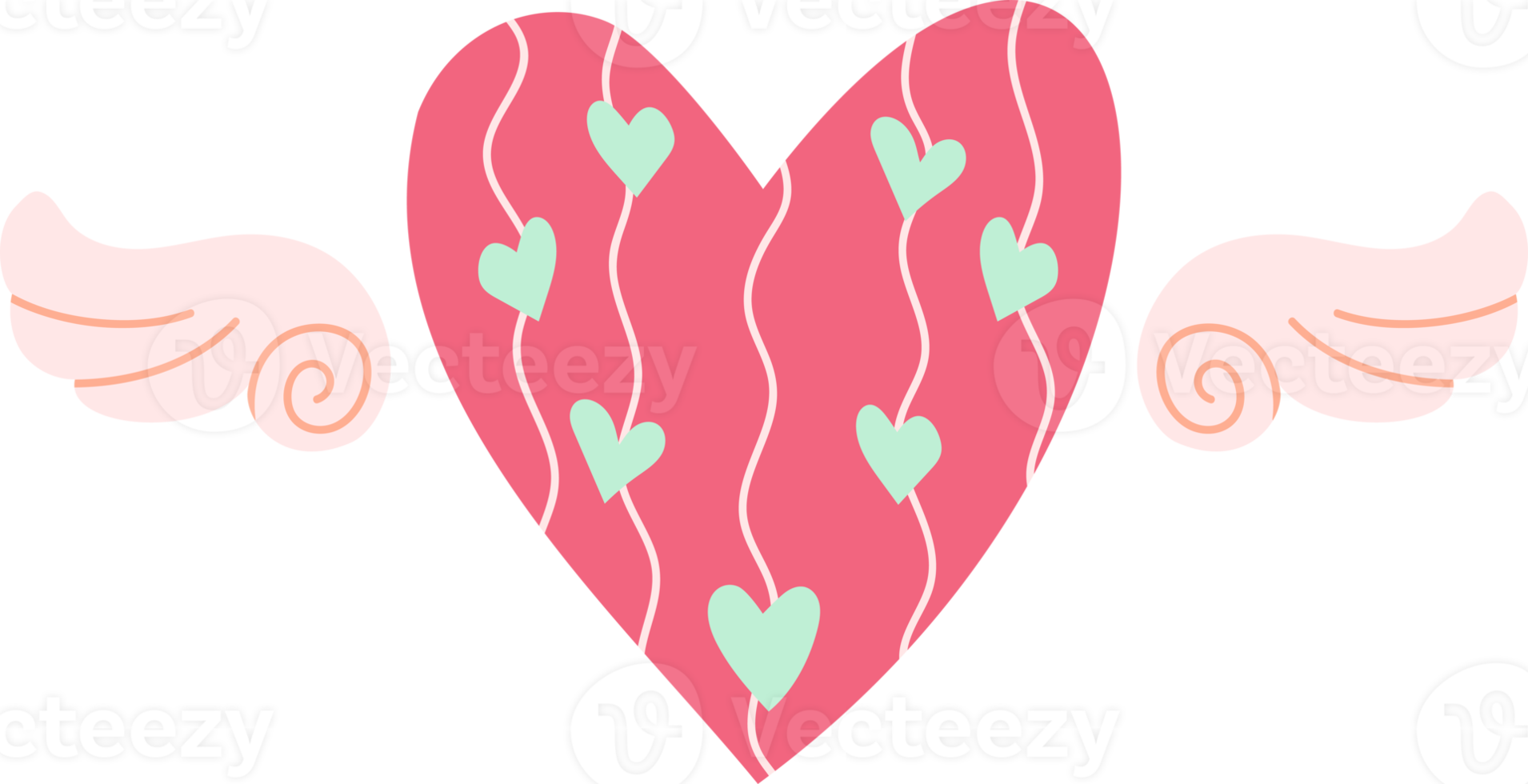 Doodle heart with wings in cartoon style. Valentines day. Illustration for design isolated on transparent background. png