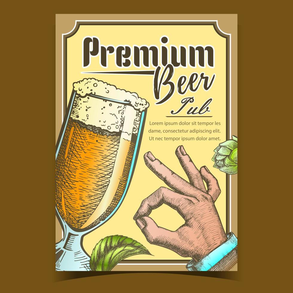 Premium Beer Pub Tavern Advertising Poster Vector