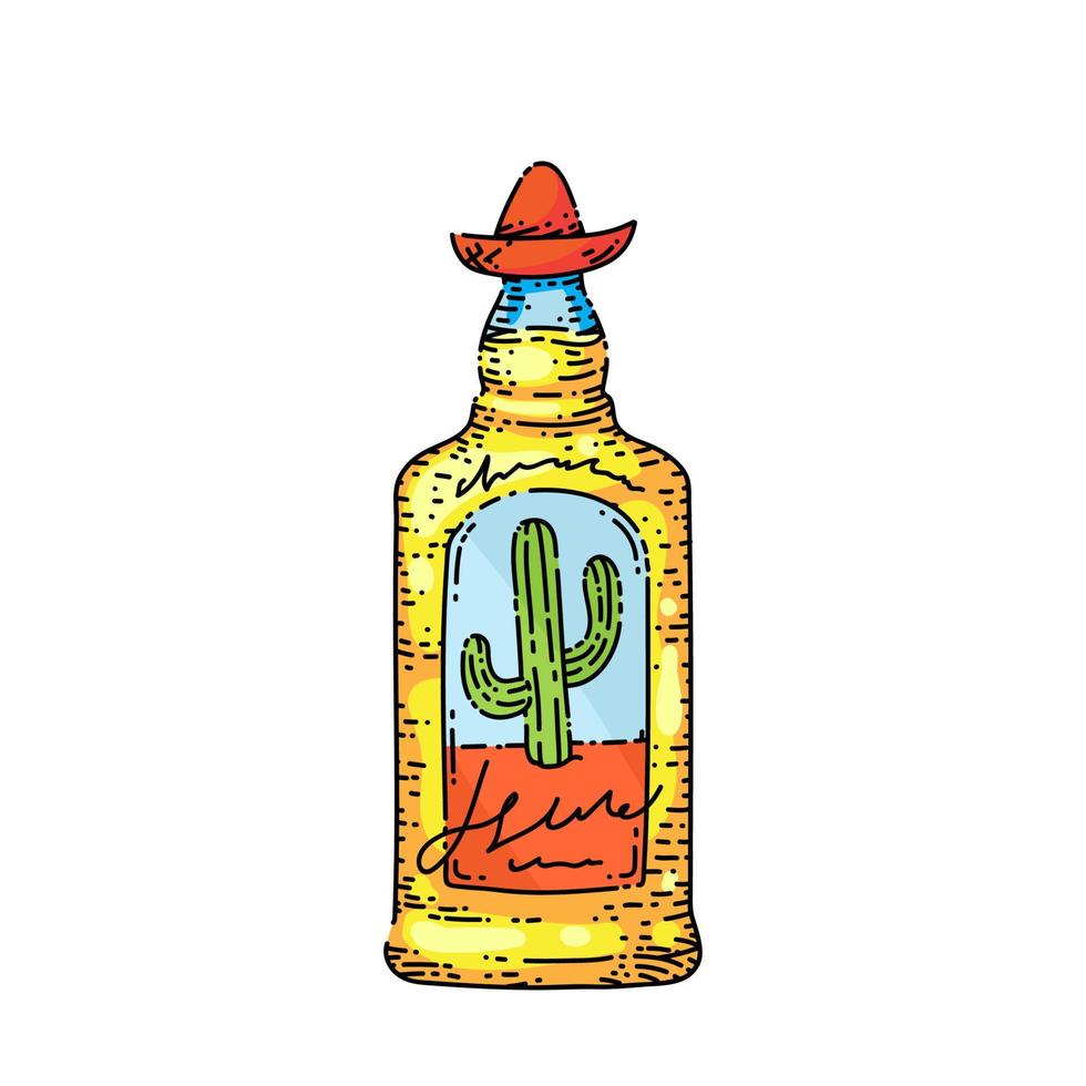 botella de tequila boceto dibujado a mano vector