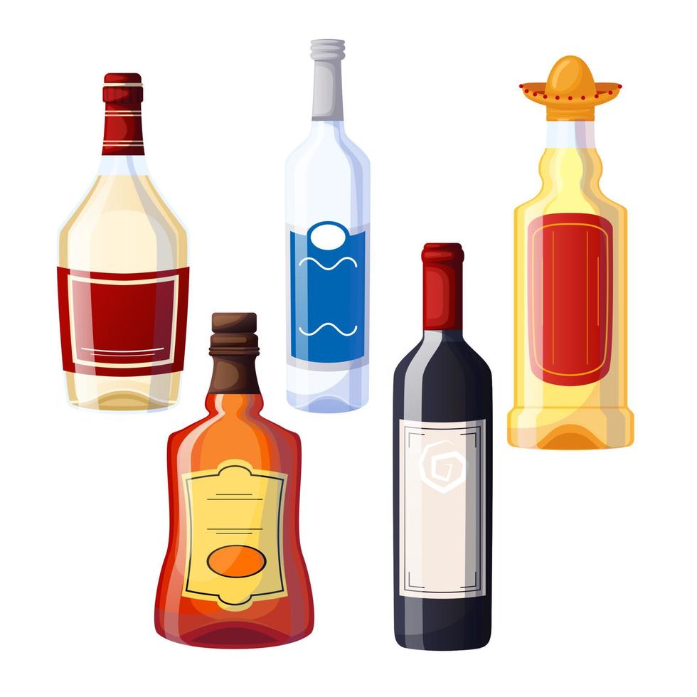 bottle glass set cartoon vector illustration