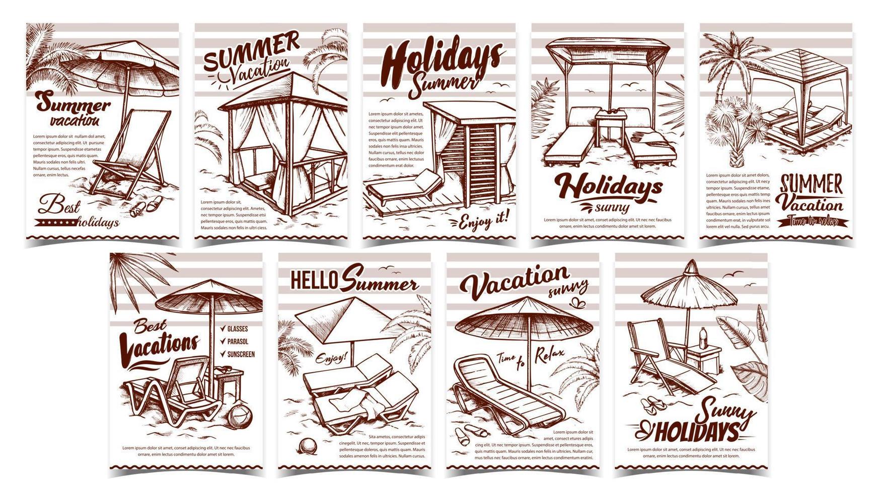 Summer Vacation Advertising Posters Set Vector