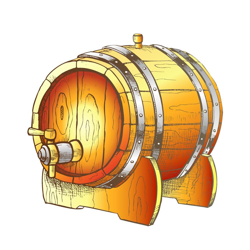 Vintage Drawn Barrel With Tap For Liquid Color Vector