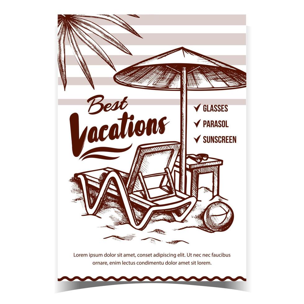 mejores vacaciones en la playa cartel publicitario vector