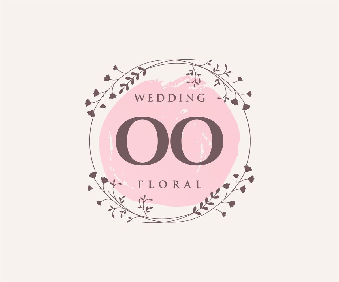 Plantilla de logotipos de monograma de boda con letras iniciales oo, plantillas florales y minimalistas modernas dibujadas a mano para tarjetas de invitación, guardar la fecha, identidad elegante. vector