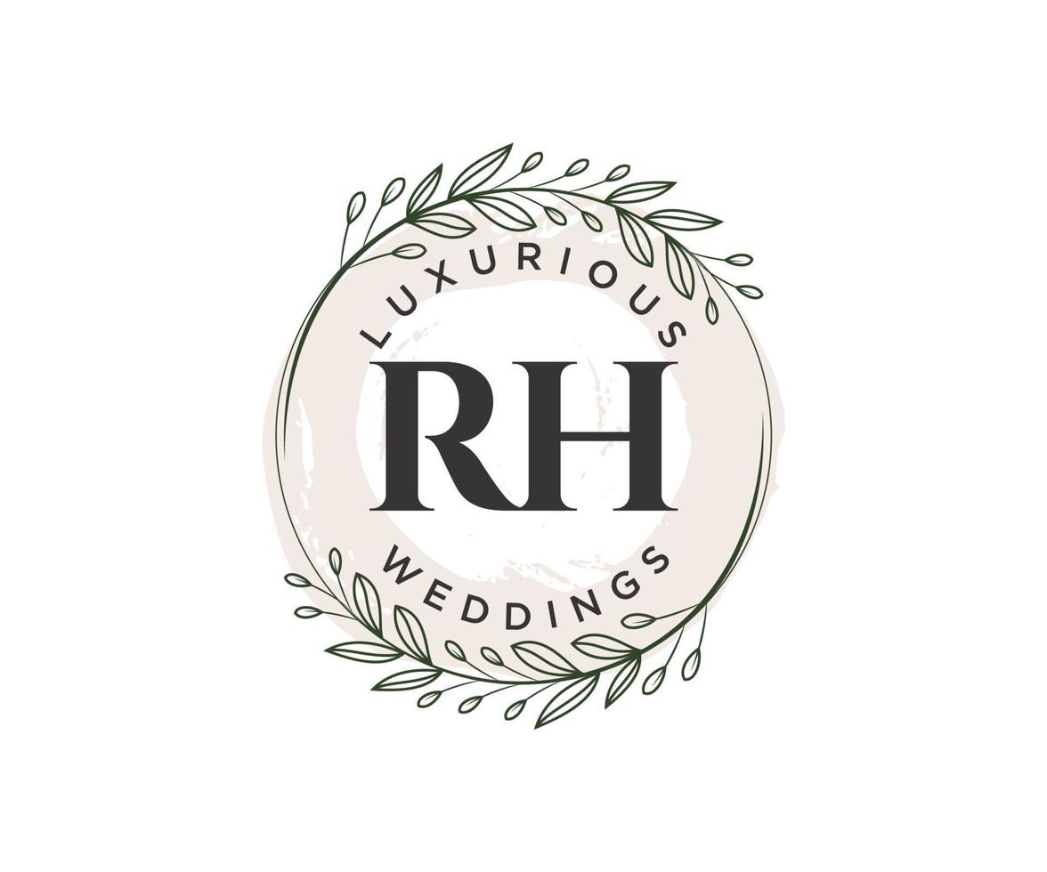 plantilla de logotipos de monograma de boda con letras iniciales rh, plantillas florales y minimalistas modernas dibujadas a mano para tarjetas de invitación, guardar la fecha, identidad elegante. vector